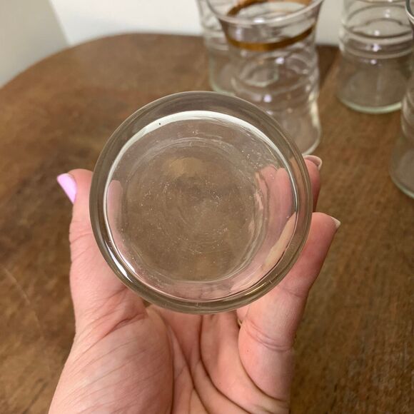 Set of 6 Vintage 40s 50s MCM 4.75" 8 oz ribbed drinking glasses with gold detail - Picture 6 of 6